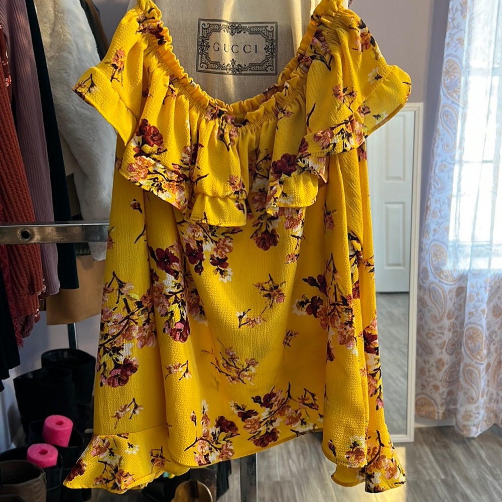 Ruffled, off the shoulder, long sleeve, floral top